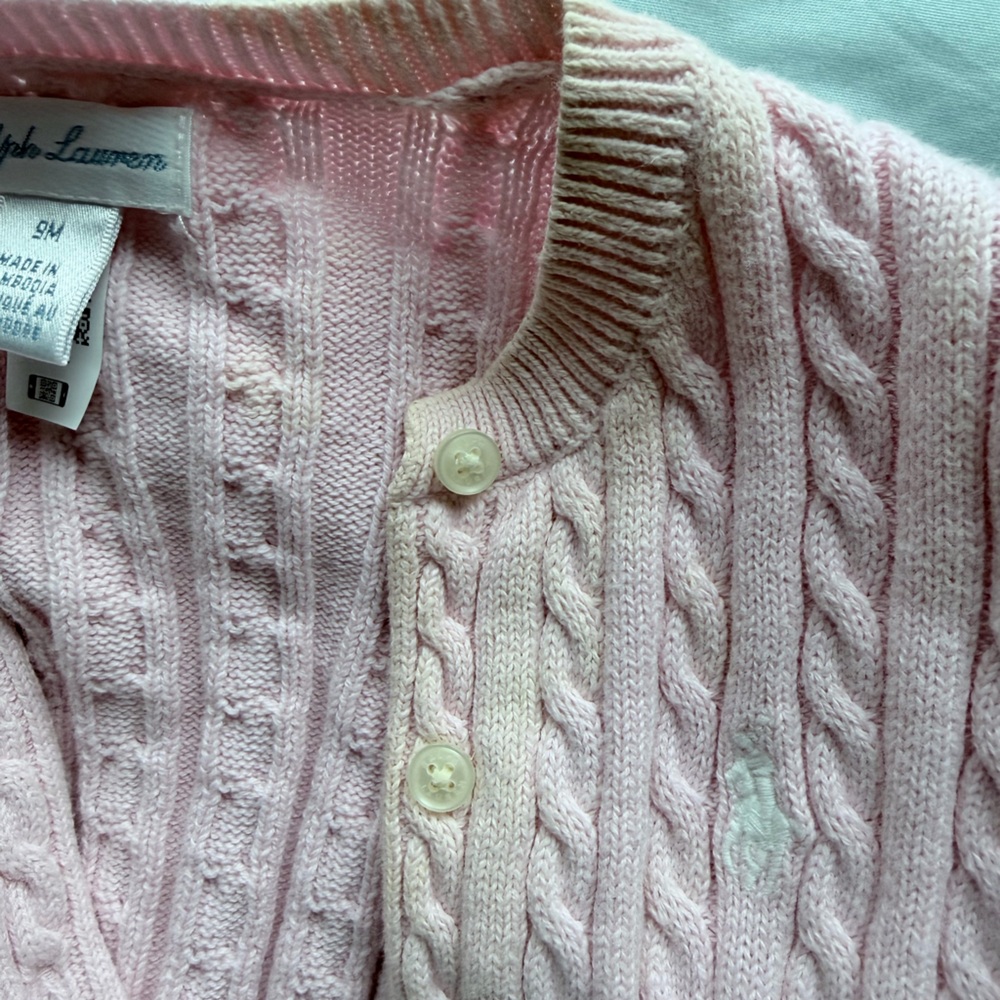 Ralph Lauren 6-9M set - pink and white cable knit sweater - Picture 5 of 6
